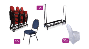 Transportkar incl. stapelstoel Maas met stretchrok 30 stuks