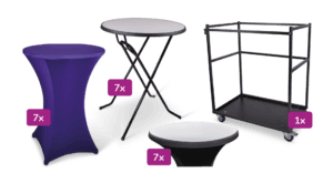 Transportkar klein inclusief statafel Colorado en Stretchrok + Topcover